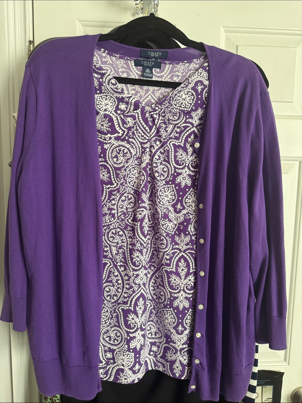 Chaps Purple Paisley Cap Sleeve V-Neck Blouse